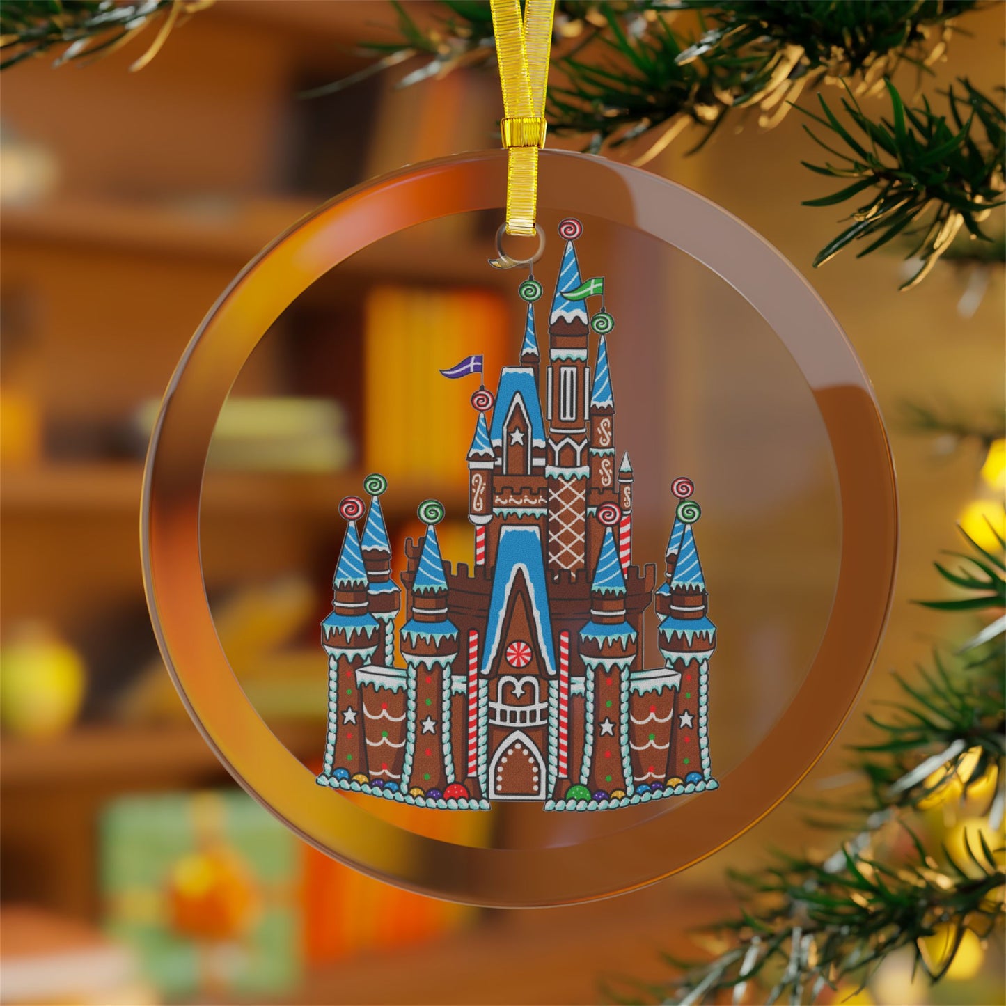 Gingerbread Castle - Gingerbread Park Icon, Magic Kingdom - Glass Ornaments