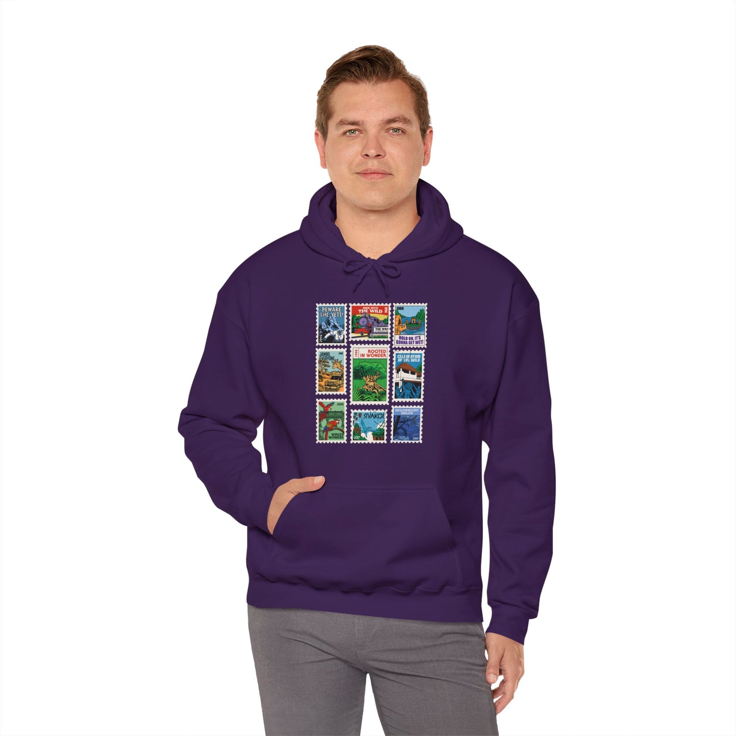 Animal Kingdom Vintage Stamps - Adult Hoodie Sweatshirt