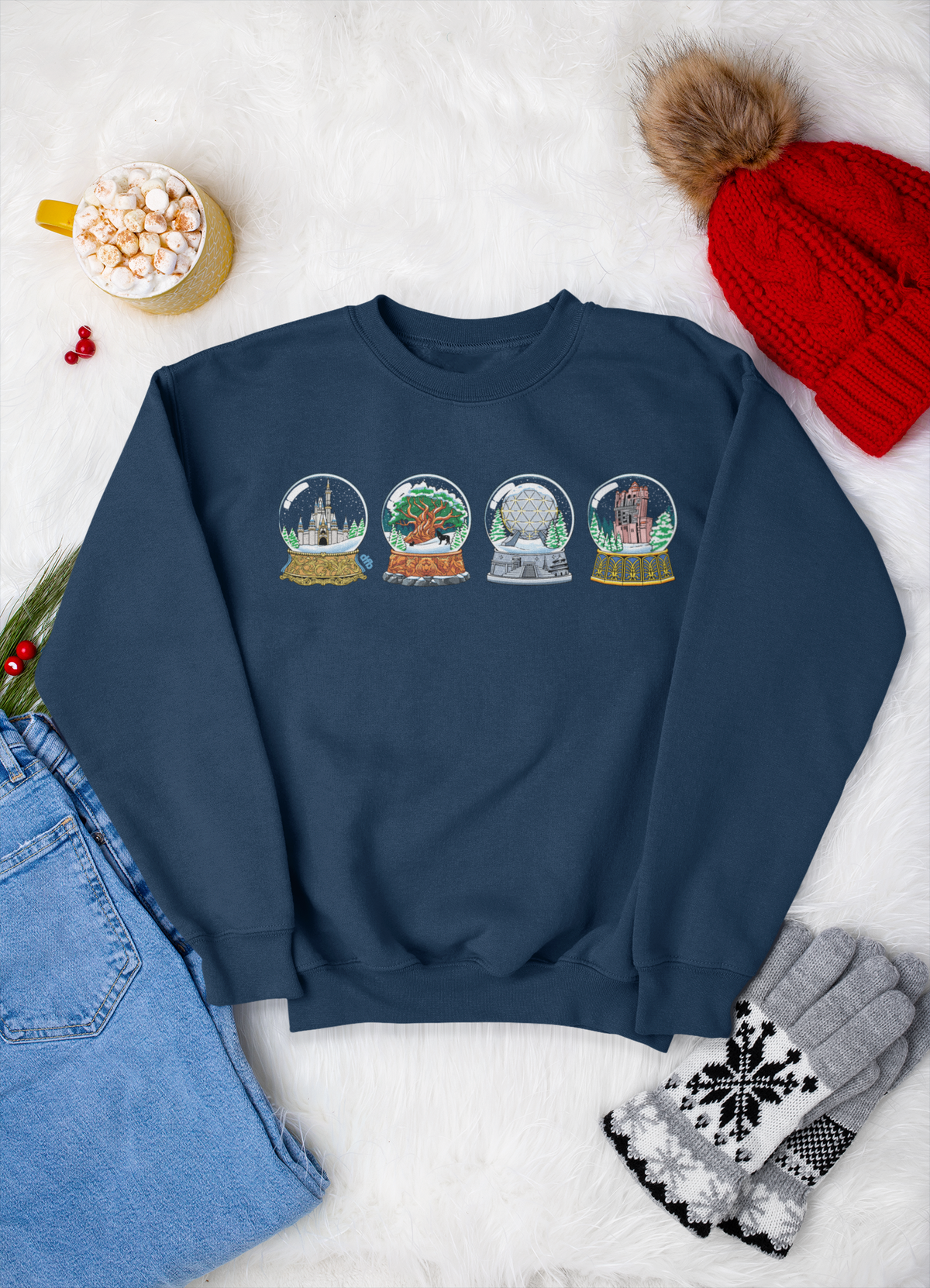 Park Landmarks in Snowglobes, Classic Cinderella Castle Colors - Adult Crewneck Sweatshirt