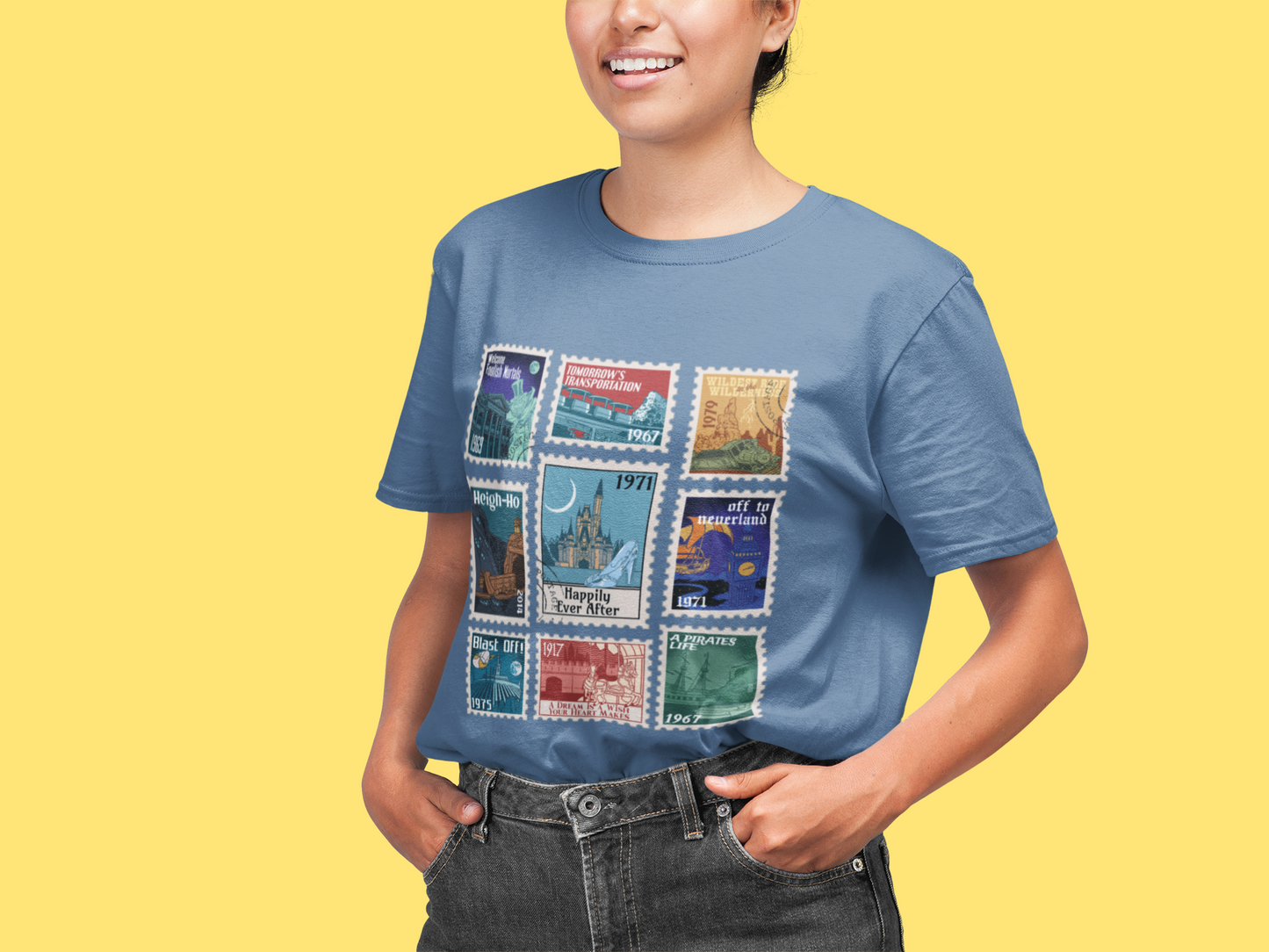 Magic Kingdom Vintage Stamps - Adult Tee Shirt